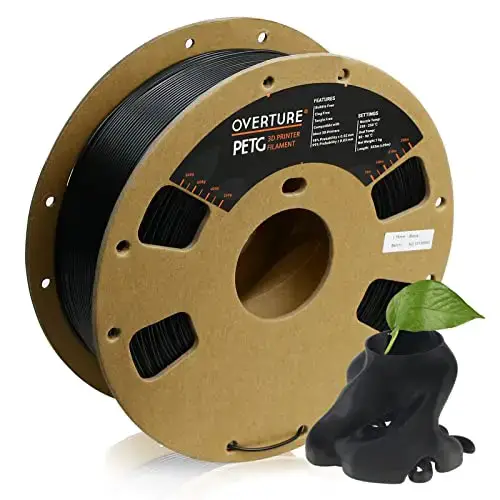 OVERTURE PETG Filament 1.75mm, 3D Printer Consumables, 1kg Spool (2.2lbs), Dimensional Accuracy +/- 0.05 mm, Fit Most FDM Printer (Black (1-Pack))