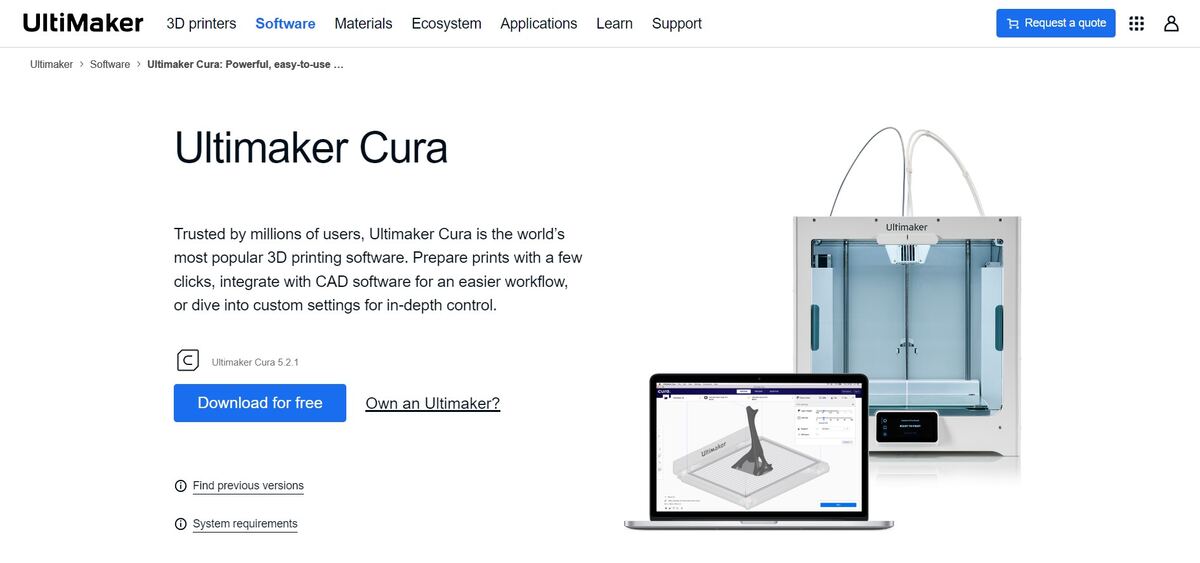 Ultimaker Cura slicing software interface