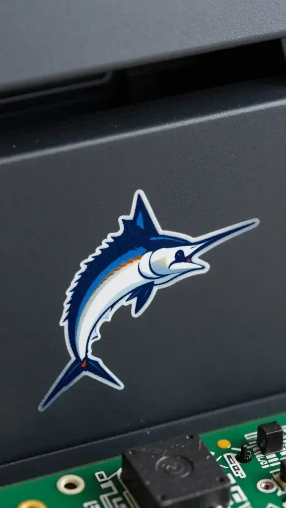 Closeup of Marlin logo on printer control board